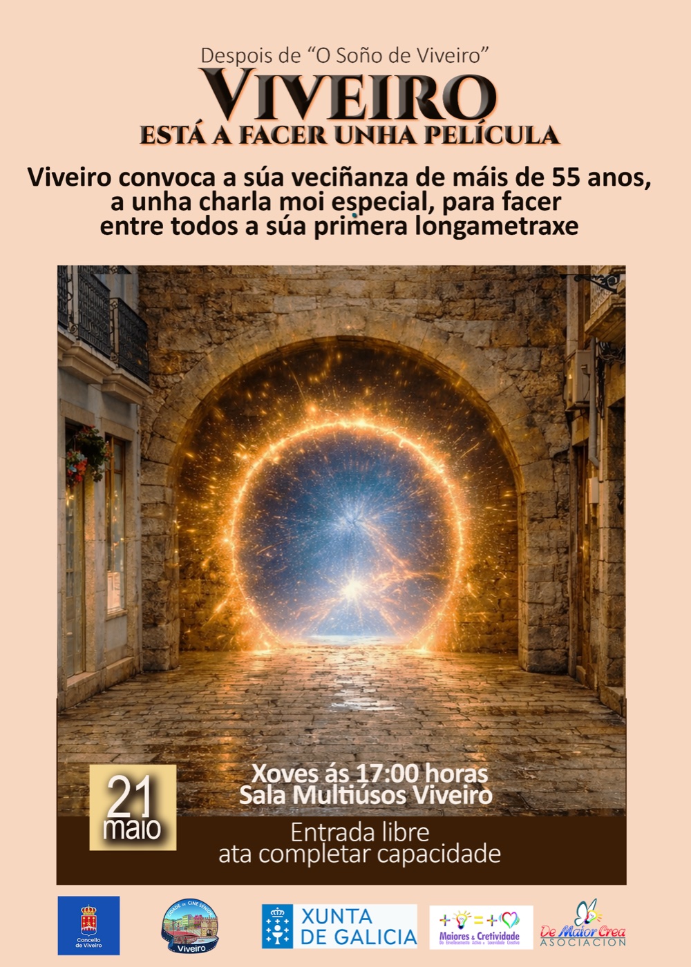 Cartel del llamamiento del 21 de mayo en Viveiro · primera longametraxe colaborativa